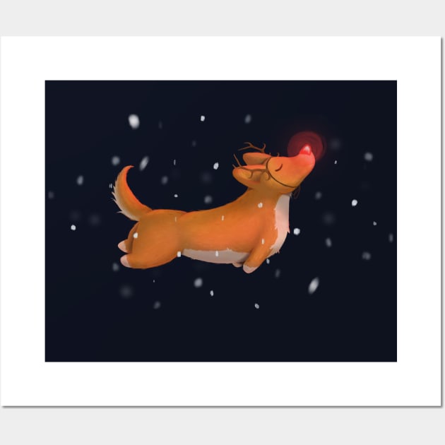 Rudolph, the Red Nosed Corgi Wall Art by CorinnaSchlachter